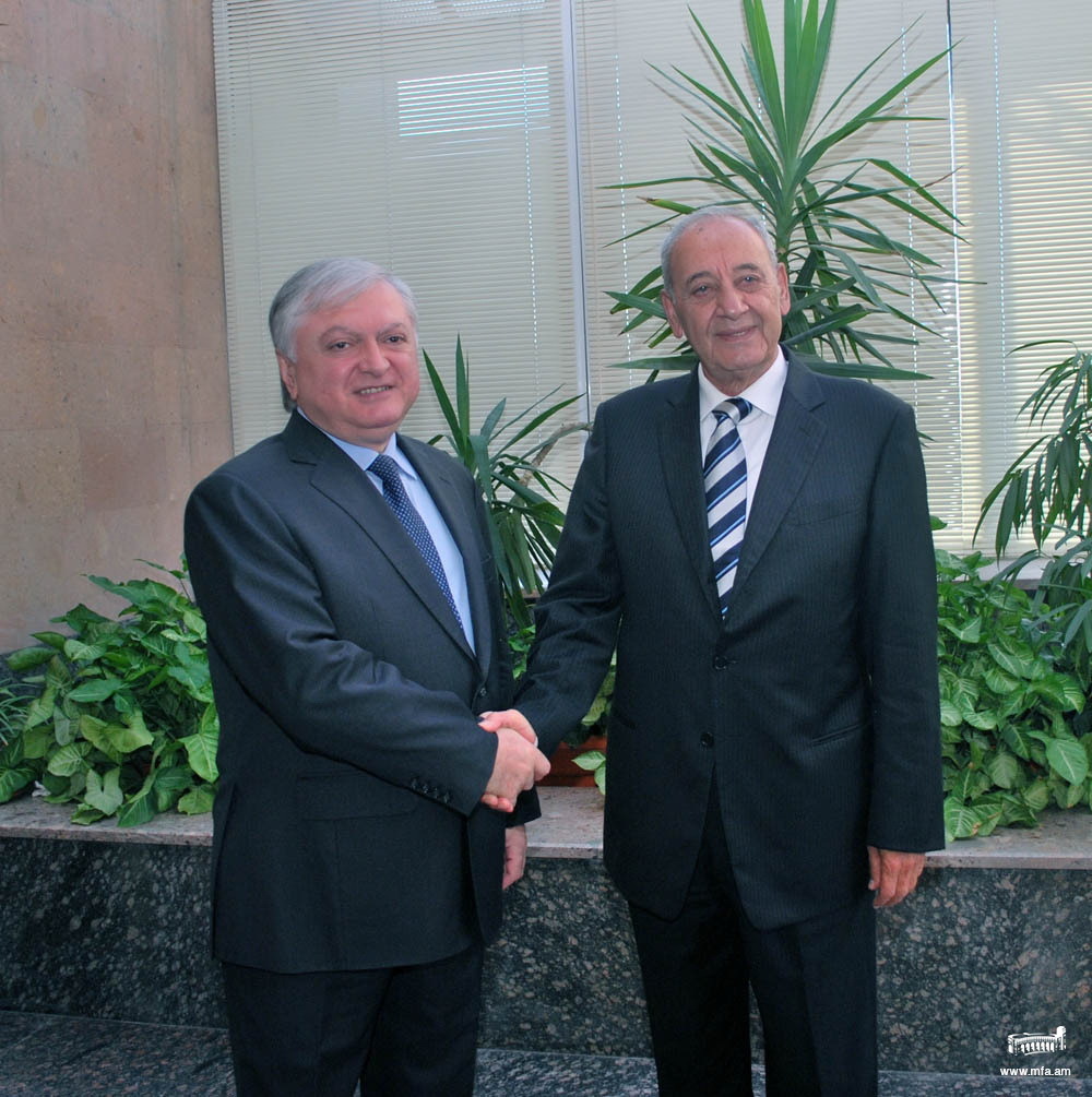 The Armenian Minister of Foreign Affairs met with the Chairman of the Parliament of Lebanon